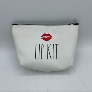 Rae Dunn Cosmetic Bag Makeup Bag  Lip Kit 8.25x3x5.5"  Zipper Closure White